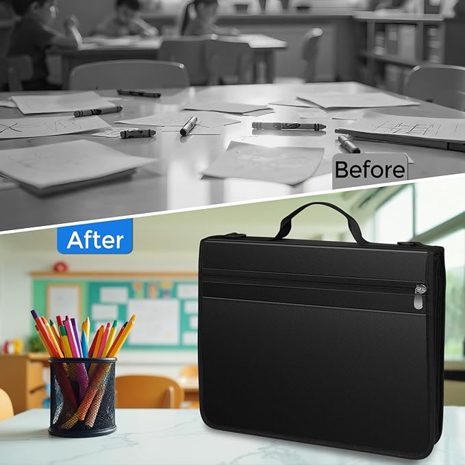 KTRIO Zipper Binder, 3 Ring Binder with Zipper, 12 Tab Expanding Files, 300 Sheet Capacity, Black