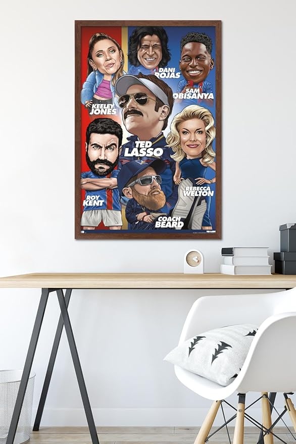 Ted Lasso - Character Grid Wall Poster, 34L" x 22.4W", Mahogany Framed Version