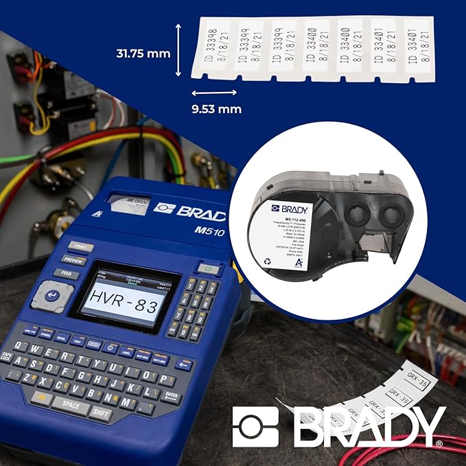 Brady Authentic (M5-112-490) FreezerBondz™ Cryogenic Matte Polyester Labels 0.375" H x 1.25" W Black on White, 360 Labels. for use with The BMP51 and M511 Label Printers