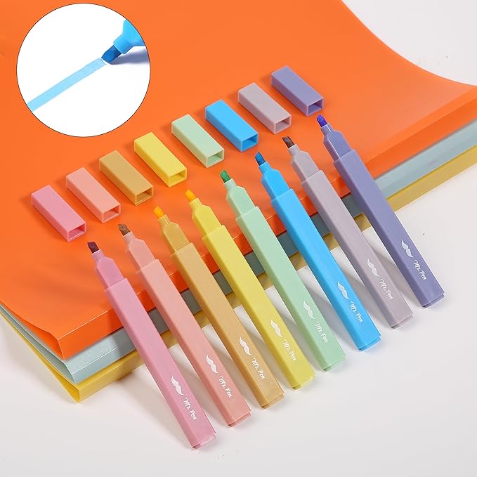 Mr. Pen Aesthetic Highlighters, 8 pcs, Chisel Tip, Assorted Colors, No Bleed Bible Highlighters (Pack of 2)