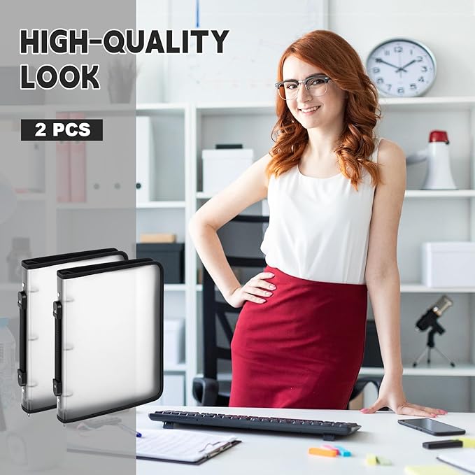Teling 2 Pcs Plastic Zipper Binders with 3 Ring Zipper Binder, Refillable File Organizer Planner for Projects, Assignments, Memos, School Work (1 Inch,White)