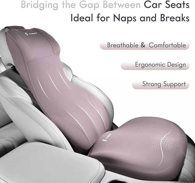 FLORICH Car Seat Cushion with Neck Pillow Lumbar Support Kit Memory Foam Seat Cushion for Car Ergonomic Back Support Headrest for Driving Car Seat Pillow Back Sciatica Tailbone Pain Relief, Gray