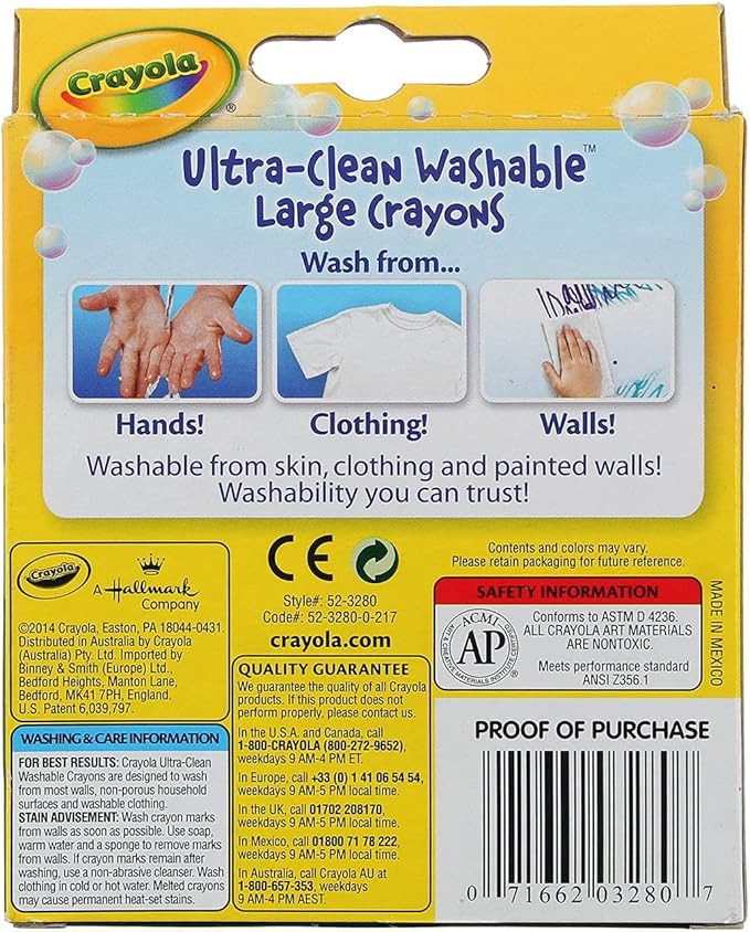 Crayola Washable Crayons, Large, 8 Colors - 2 Packs
