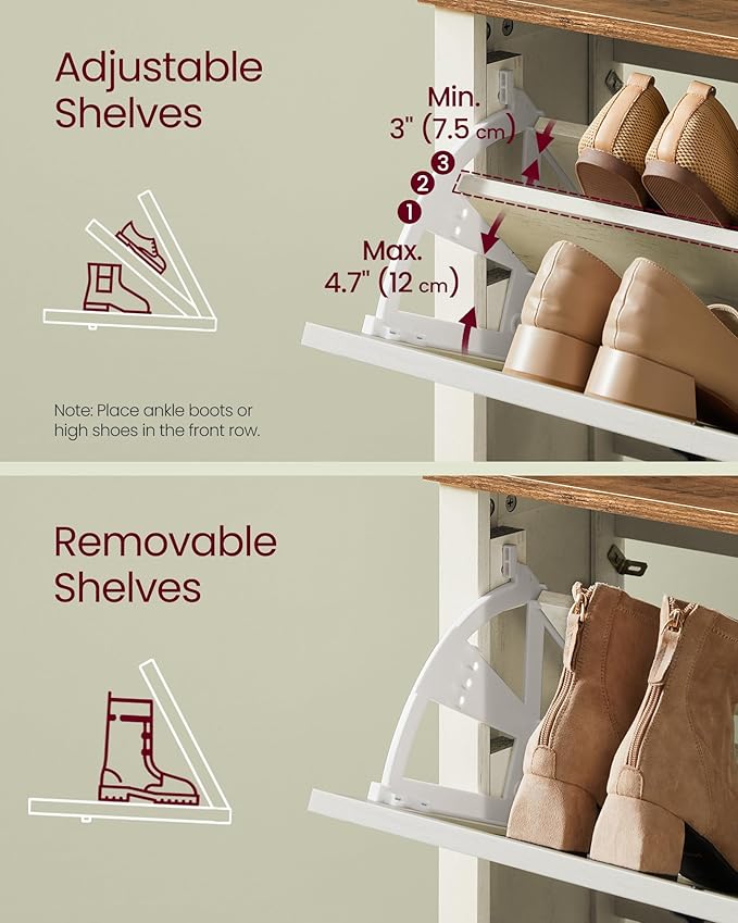 VASAGLE LIRY Collection - Shoe Storage Cabinet Organizer with 3 Flip Drawers, Freestanding Narrow Shoe Rack Cabinet for Entryway, Farmhouse Style, Fits 18 to 24 Pairs, Rustic White UHSC301W02