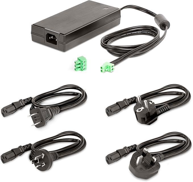 StarTech.com 160W Universal DC Power Adapter (24V/6.6A), 4ft(1.2m) 2-Wire Cord, 2/3-Pin Terminal Blocks, 100-240V AC/DC External Power Supply for Industrial USB Hubs, NA/UK/EU/ANZ (160W-POWER-ADAPTER)