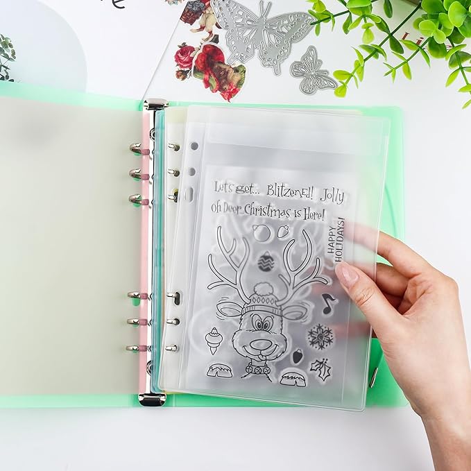 BAOFALI 2Pcs/Set A5 6 Ring Binder Cover Clean Transparent Soft PVC for Refillable Notebook Shell withMatte surfaceforStamp & Die Storage (Green)