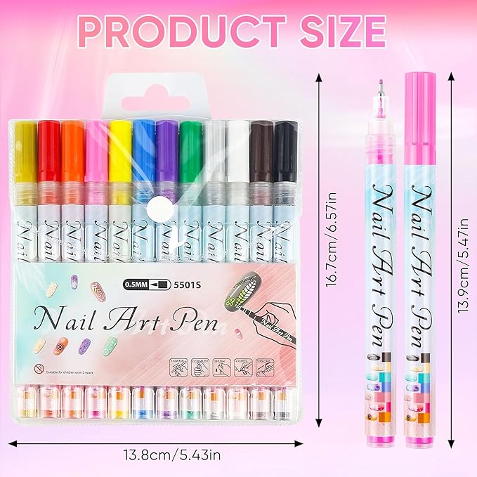 12 Colors Nail Art Pens Set, Nail Art Markers for 3D Nail Art, Nail Art Pens for Painting Nails Art Marker Drawing Painting Liner, Nail Polish Pens for DIY Nail Art Beauty Adorn Manicure Tools(1 Set)