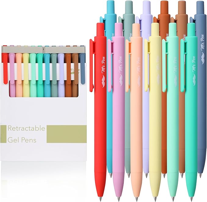 Mr. Pen- Retractable Gel Pens for Journaling, 12 Pack, Deep Morandi Color Inks, Fast Dry, Colorful & Soft grip Barrels, Smooth Writing, 0.7mm Fine Point Aesthetic Pens