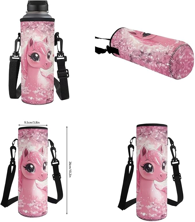 Cherry Blossom Horse Backpack for Kids Girls School Bag Set with Lunchbox Pencil Case Water Bottle Sleeve Elementary Kindergarten Preschool Bookbag Travel Daypack