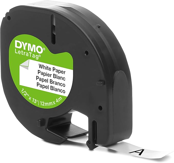 DYMO LetraTag Paper Labels, Authentic, 12 mm x 4 m Roll, Black Print on White, Self-Adhesive Multipurpose for LetraTag Label Makers, 2 Count