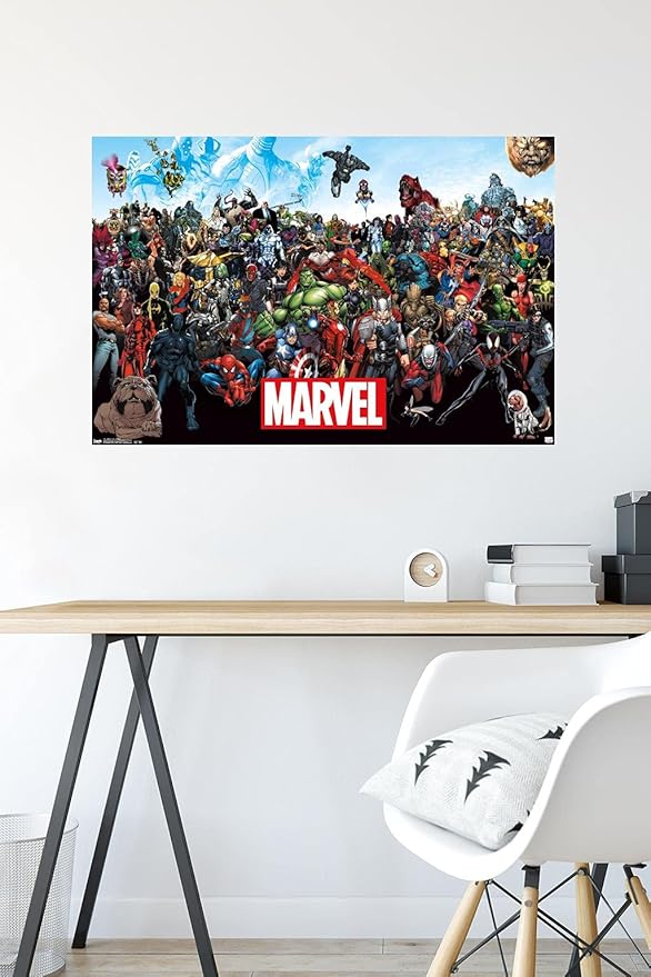 Marvel Comics The Marvel Lineup Wall Poster, 34L" x 22.4W", Premium Poster & Mount Bundle