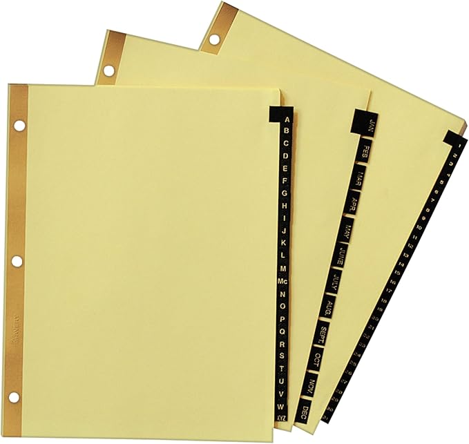 Avery Gold Reinforced Leather Tab Dividers, 31-Tab, 1-31, Letter Size, Black, 31 per Set (11352)
