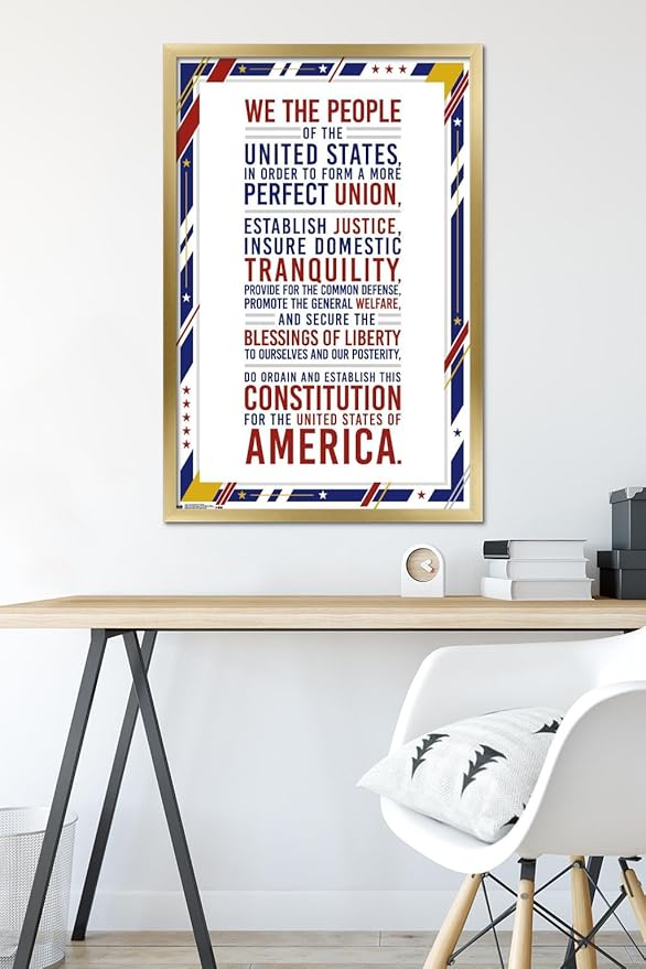Trends International The United States Of America - Constitution Preamble Wall Poster, 22.375" x 34", Gold Framed Version