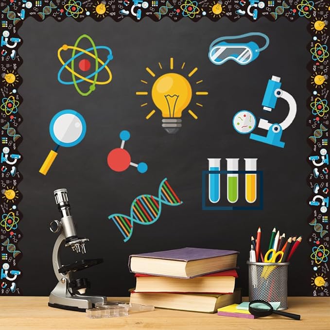 78Pcs Science Classroom Bulletin Board Decorations with Borders, Classroom Decor Paper Cutouts Teacher Must Haves Science Theme Back to School Home Office Decorations