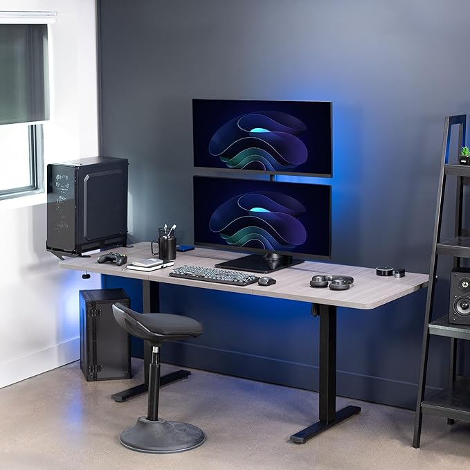 VIVO Dual Monitor Desk Stand with Tempered Glass Base, Free-Standing LCD Mount, Holds in Stacked Vertical Position 2 Ultrawide Screens up to 34 inches, Black, STAND-V002LG