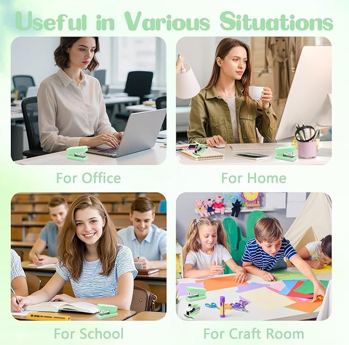 Green Mini Stapler with Staples, Portable Office Supplies Set with Small Stapler, Staple Remover and 2,000 Staples, Cute Mini Stapler for Desk, School, Office & Home Desk Essentials