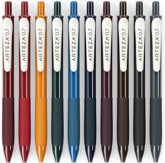 Arteza Colored Gel Pens, Pack of 24, 10 Vintage and 14 Vibrant Colors, Fine 0.7 mm Tip, Retractable, Art Supplies for Journaling, Drawing, Doodling, and Notetaking