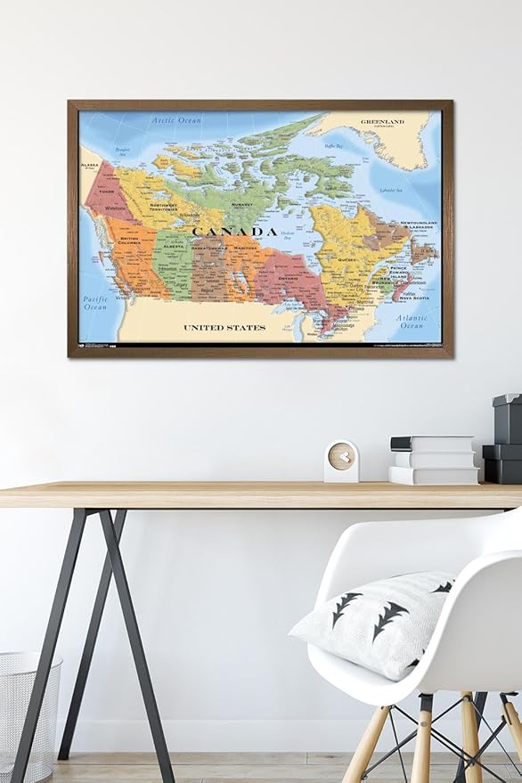 Map - Canada Wall Poster, 34L" x 22.4W", Bronze Framed Version