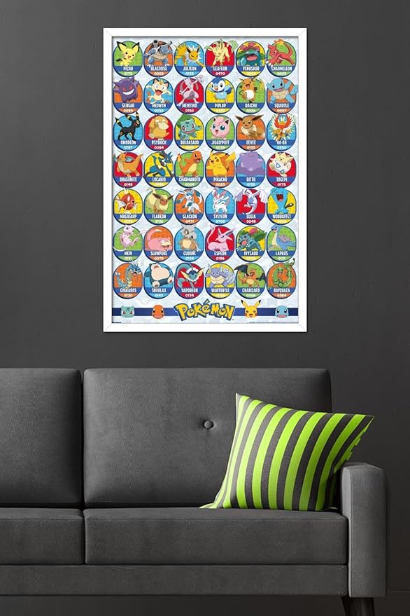 Pokémon: All-Time Favorites - Grid Wall Poster, 34L" x 22.4W", White Framed Version