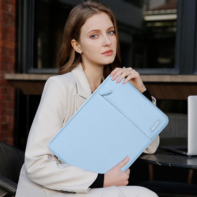 MOSISO Laptop Case 13.3 inch, 13-13.3 inch Laptop Sleeve Compatible with MacBook Air/Pro 13/Pro 14 M5 M4 M3 M2 M1, HP Dell ASUS Lenovo,Polyester Vertical Computer Sleeve Bag with Pocket, Air Blue