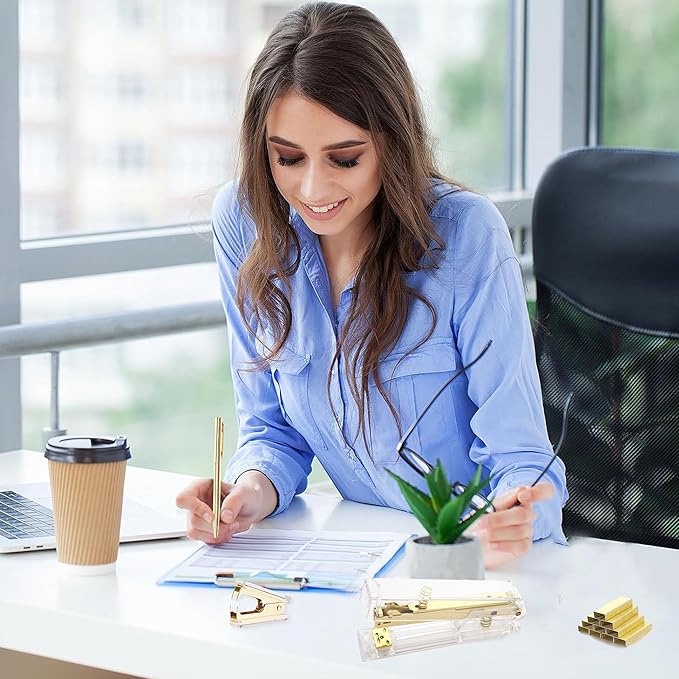 Gold Acrylic Stapler, Desktop Stapler, 25 Sheet Capacity, Includes 1000 Staples and Staple Remover