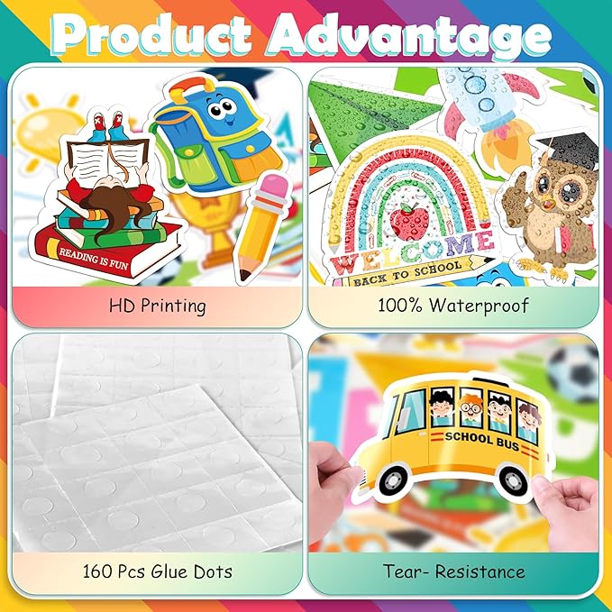 Back to School Decorations for Bulletin Board Set - 53 Pcs Back to School Cutouts First Day of School Themed Bulletin Board Border Wall Decals for Kindergarten Classroom Welcome School Party