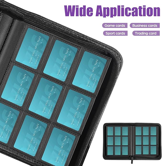 Card Binder 9 Pocket with Zipper, 648 Pockets Trading Card Holder Book, Premium PU Cover Zip Folder Binder, Side Loading Carrying Case Binder Album for TCG, MTG, Sports Cards, Game Cards