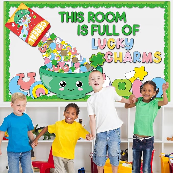 St. Patrick's Day Bulletin Board Decorations Set This Room is Full of Lucky Cereal Classroom Cutouts Saint Patrick Irish Clover Unicorn Paper Cutout for Chalkboard Door St. Patrick's Party Wall Decor