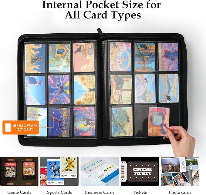 Trading Card Binder 9 Pocket - Premium Card Collection Binder for 360 Cards, Durable Side-Loading Card Album with Zipper, Perfect for TCG, MTG, and Sports Cards, Red