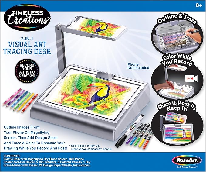 CRA-Z-Art Timeless Creations 2-in-1 Visual Art Designer, Tracing Desk, Light Box Drawing Set with Phone Holder to Record and Post Drawing Videos, Great for Ages 8 and up