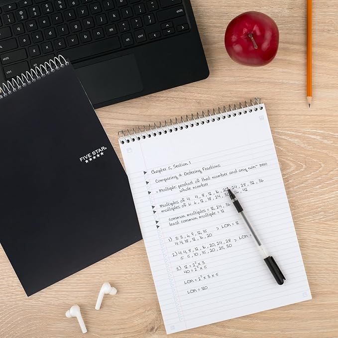 Five Star Top Spiral Notebook + Study App, 1 Subject, College Ruled Notepad, 8-1/2" x 11", 100 Sheets, Fights Ink Bleed, Water Resistant Cover, Black (820058A-ECM)