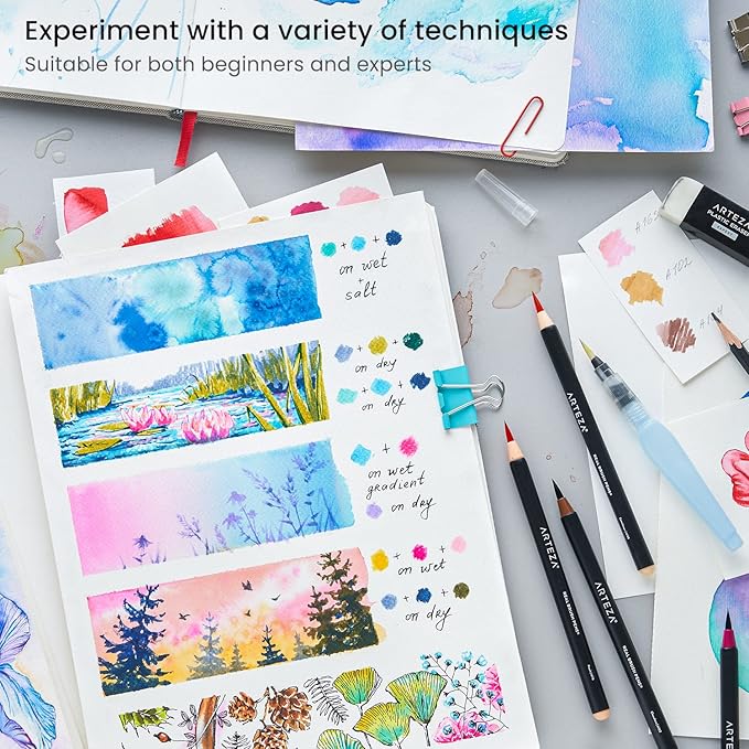 ARTEZA 12 Watercolor Pens for Artists, Magic Tones Real Brush Pens, Blendable Watercolor Markers for Adults