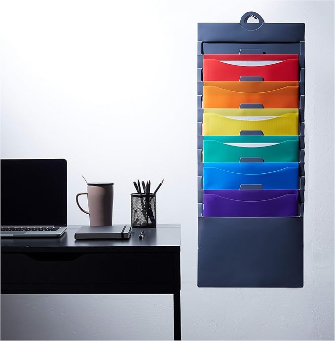 Amazon Basics 36-inch Hanging File Folders, Space Saving Multicolor Organization System with Pockets, Portable Letter Size Paper Storage for Home Office, School & Classroom