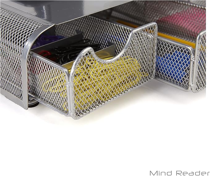 Mind Reader Perch Monitor Stand Desk Organizer, Silver Metal Mesh (Pack of 2)