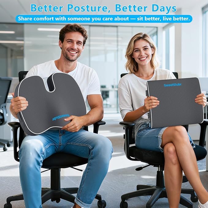 Seat Cushion, Lumbar Support Pillow with Adjustable Strap-Chair Cushions for Sciatica Pain Relief-with Washable Cover Memory Foam for Car, Travel and Wheelchair Gray/X-Large