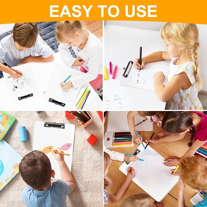 Dry Erase Wood Clipboard 4 Pack, Hardboard Clip Board 8.5x11 for Classroom, Students, Kid, Size 9" x 12.5", Double-Sided White Board, with Low Profile Clip, Office & School Supply