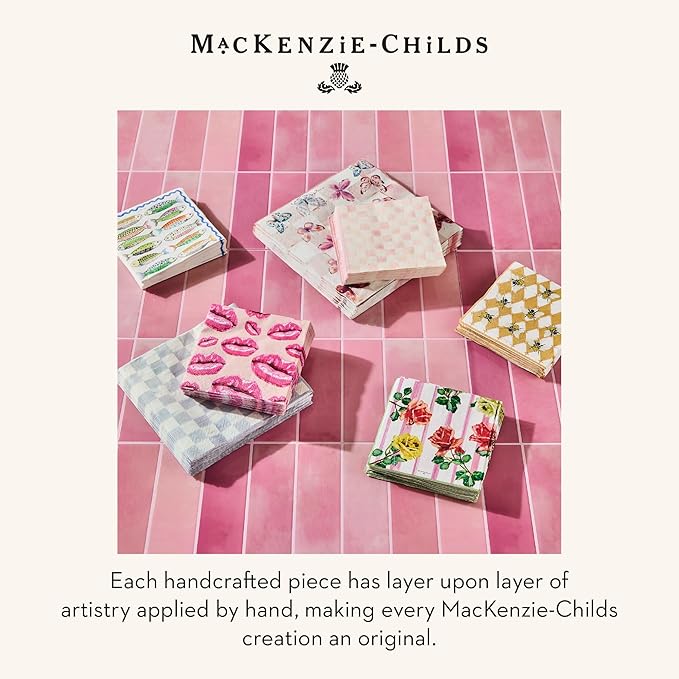 MACKENZIE-CHILDS Dinner Paper Napkins, Stylish Paper Dinner Napkins, Pink-and-White Rosy Check