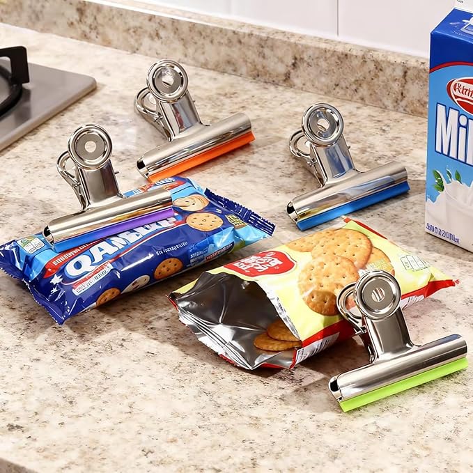 3 Inch Extra Large Bulldog Clips Covered with Silicone, 10 Pack, 75 mm, Silver, Chip Clip, Binder Clips, Fold Clamps for Food Bags, No More Sharp Edges