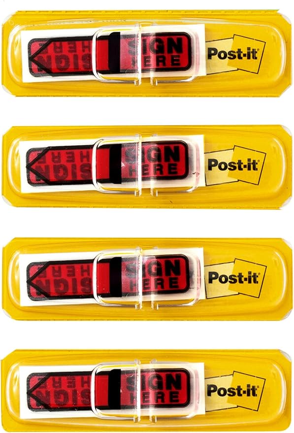 Post-it Message Flags, Sign Here, 20/Dispenser, 4 Dispensers/Pack, 0.47 in Wide, Red (684-RDSH)