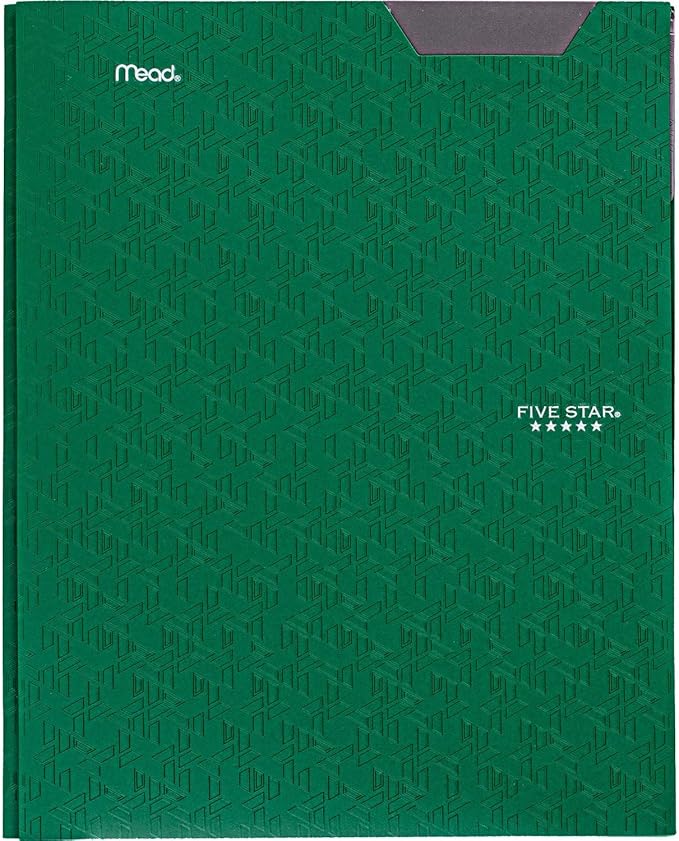 Five Star 2-Pocket Folder,Plastic Folder with Stay-Put Tabs and Prong Fasteners,Holds 8-1/2" x 11" Paper,Black,Fire Red,Forest Green,Pacific Blue (38048),(Pack of 24)