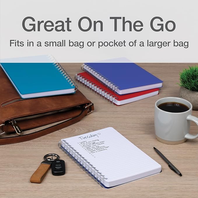 Oxford Poly Spiral Notebooks, Small 5.7" x 8.5" Book, Thick Poly Cover, White Paper, College Rule, 80 Sheets/160 Pages, Jewel Tones, 4 Pack (69720)