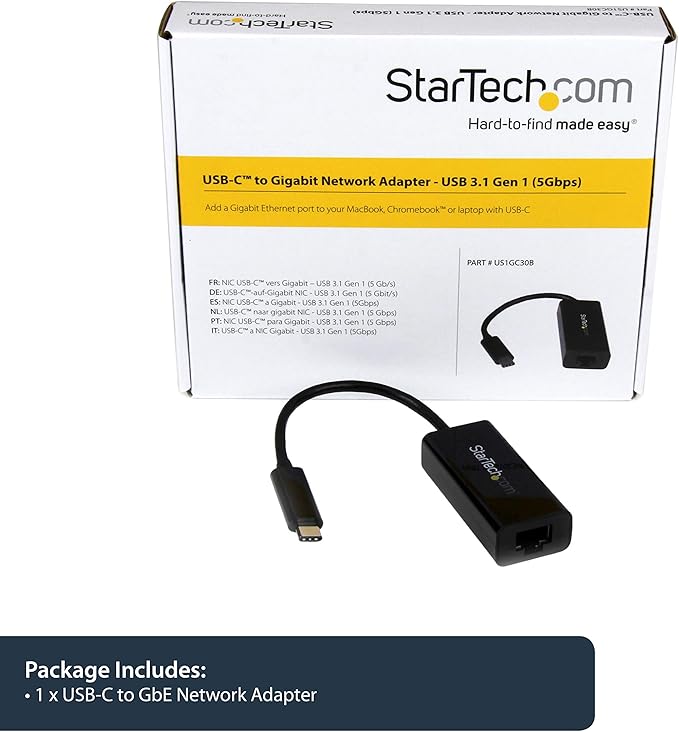 StarTech.com USB-C to Gigabit Ethernet Adapter, Thunderbolt 3 /4 Compatible, RJ45 LAN Network Converter, Windows & Mac