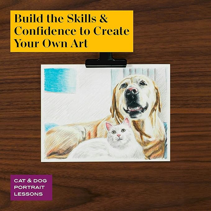 Prismacolor Technique, Art Supplies and Digital Art Lessons, Animal Drawings Set, Level 3, Includes Artist Roll Case, Dog, Cat & Pet Lesson, 28 Count