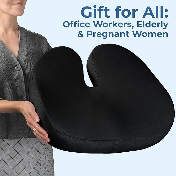 5 STARS UNITED Seat Cushion for Tailbone Pain Relief โ Large Memory Foam Cushion for Coccyx, Hip, Sciatica & Post-Surgery Recovery โ Wheelchair, Car, Desk, Gaming & Office Chairs, Black, XX-Large