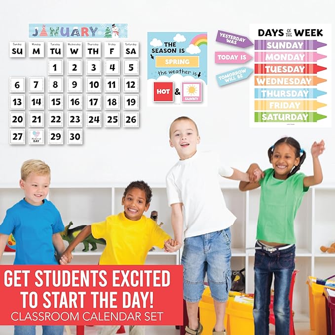 Hadley Designs Classroom Calendar Set Bulletin Board Decorations - School Calendar for Classroom Elementary, Preschool Must Haves, Homeschool & Daycare Essentials, Black and White Teacher Calendars