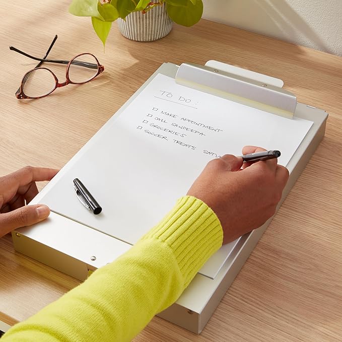 Amazon Basics Metal Clipboard with 2 Compartments, Letter Size, 250 Sheet Storage Capacity, Office Supplies, Silver, 14.09 x 9.21 x 2.6 inches