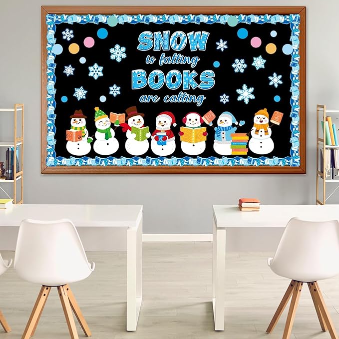 Winter Reading Bulletin Board Decoration Set Snowman Snowflake Classroom Decoration Snow is Falling Books are Calling Paper Cutouts Christmas Bulletin Board for School Home Wall Holiday Supplies