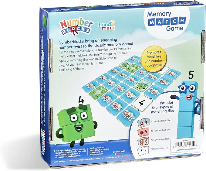hand2mind Numberblocks Memory Match Game, Matching Card Game, Numbers for Toddlers, Kindergarten Math Toys, Counting Toys, Preschool Learning Activities, Kids Birthday Gift, Easter Basket Stuffers