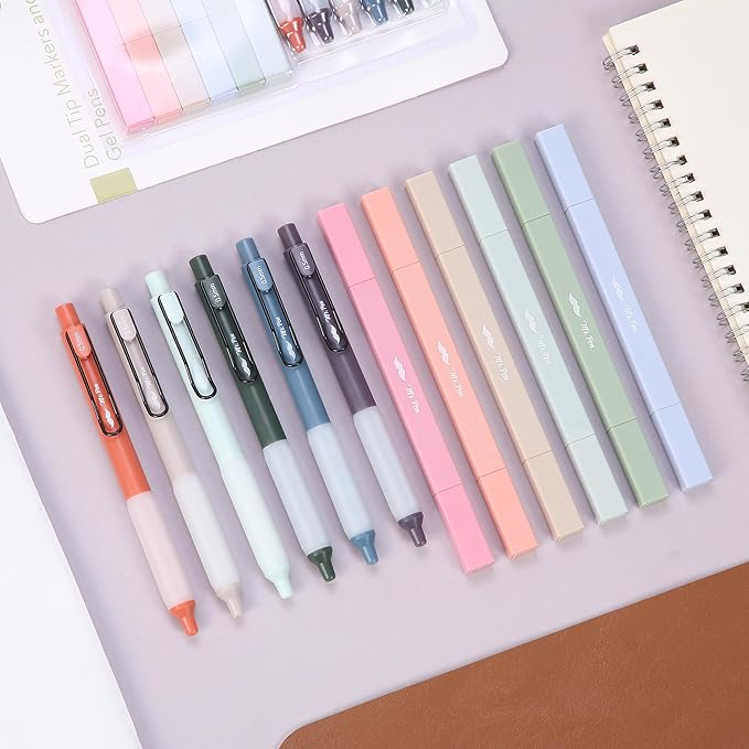 Mr. Pen- Dual Tip Aesthetic Highlighters and Gel Pens, 12 Pack, Assorted Colors, No Bleed, Black Ink, Cute Pens for Bibles