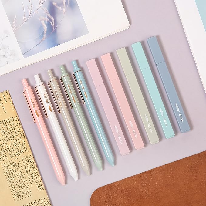 Mr. Pen Aesthetic Highlighters and Gel Pens, 10 Pack Assorted Colors Bible Highlighters No Bleed, Morandi Barrels Black Ink Pens